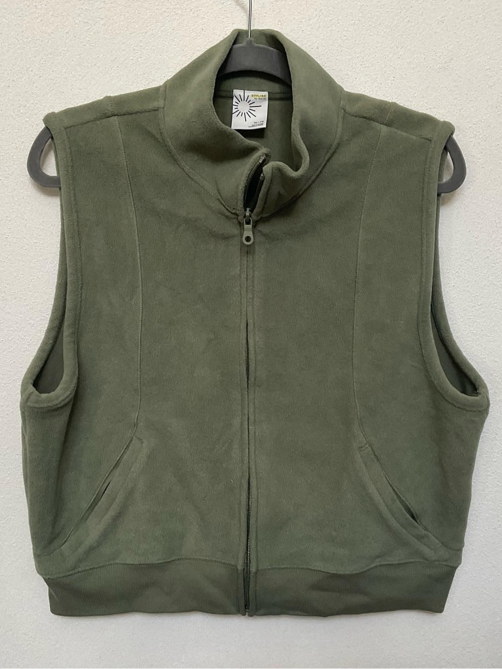 Offline By Aerie Polar Fleece Full Zip Vest Olive Fun Size XL Winter Warm Layer